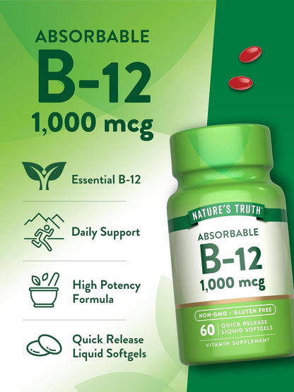 Nature's Truth Vitamina B12 1000 mcg - 60 – Función psicológica normal: Participa en procesos cognitivos como la – Image 5