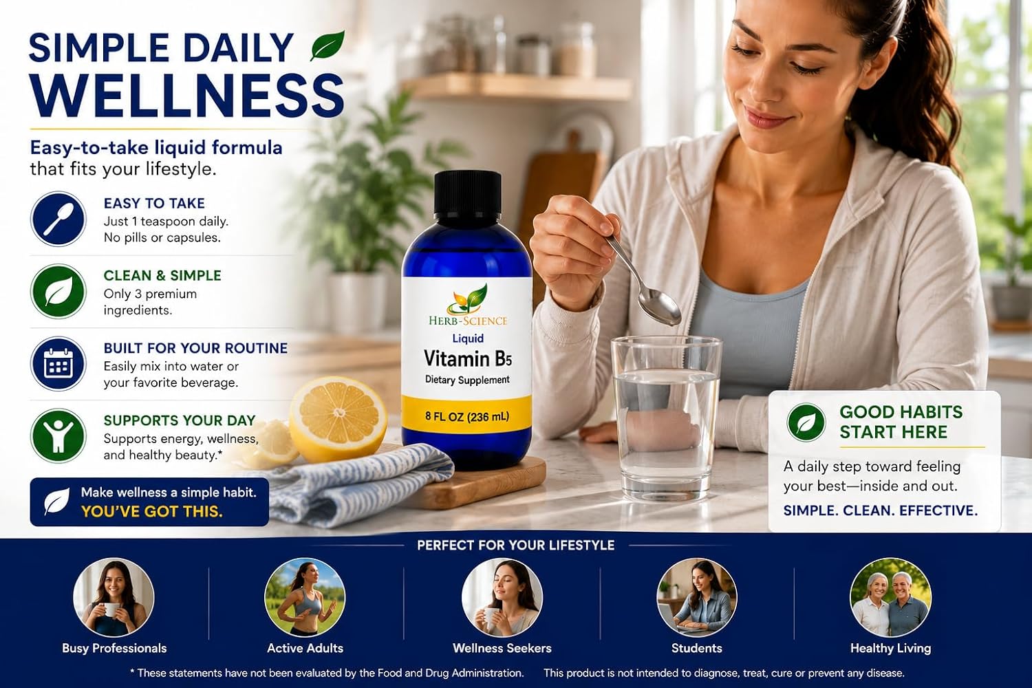 Líquido de Vitamina B5 (Ácido Pantoténico) – 192 Dosis – Alta Absorción – Vegano, Sin Alcohol, Sin OGM – 236 ml