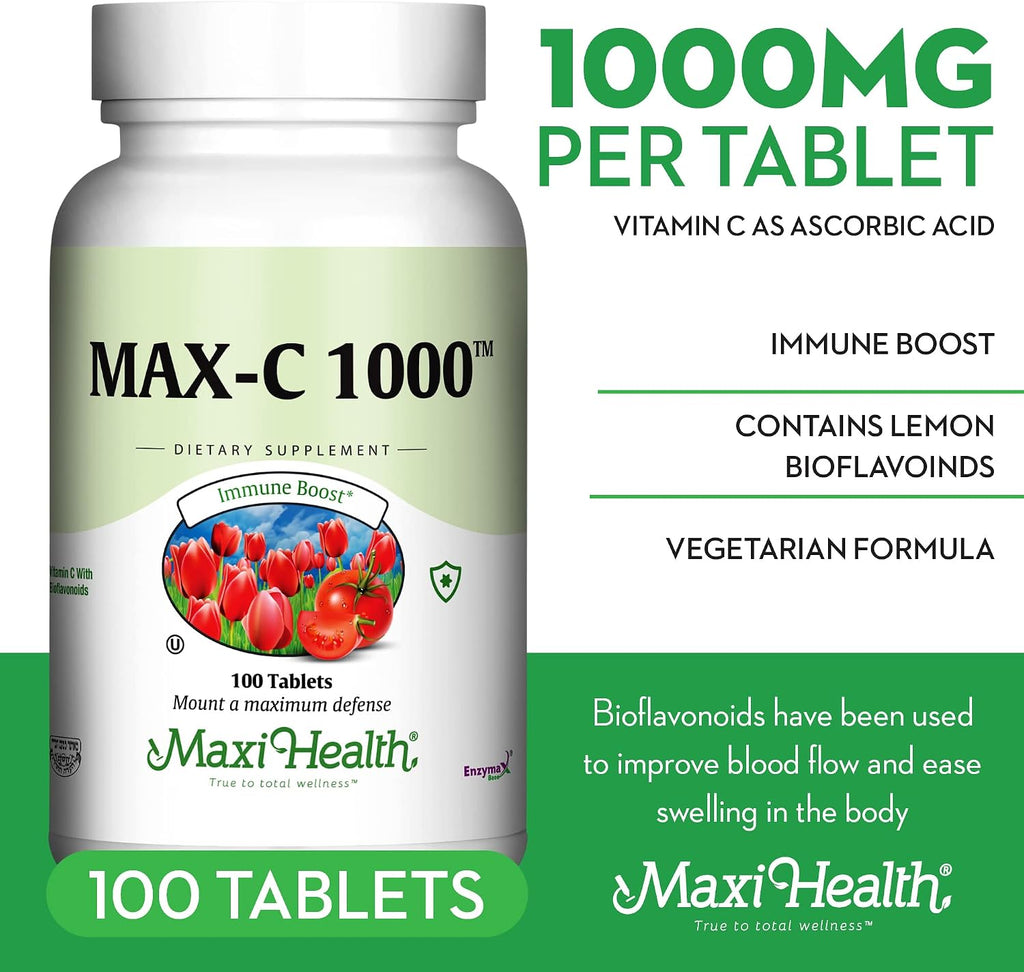Vitamina C 1000 mg con Bioflavonoides y Enzymax - Maxi Health - 100 Tabletas