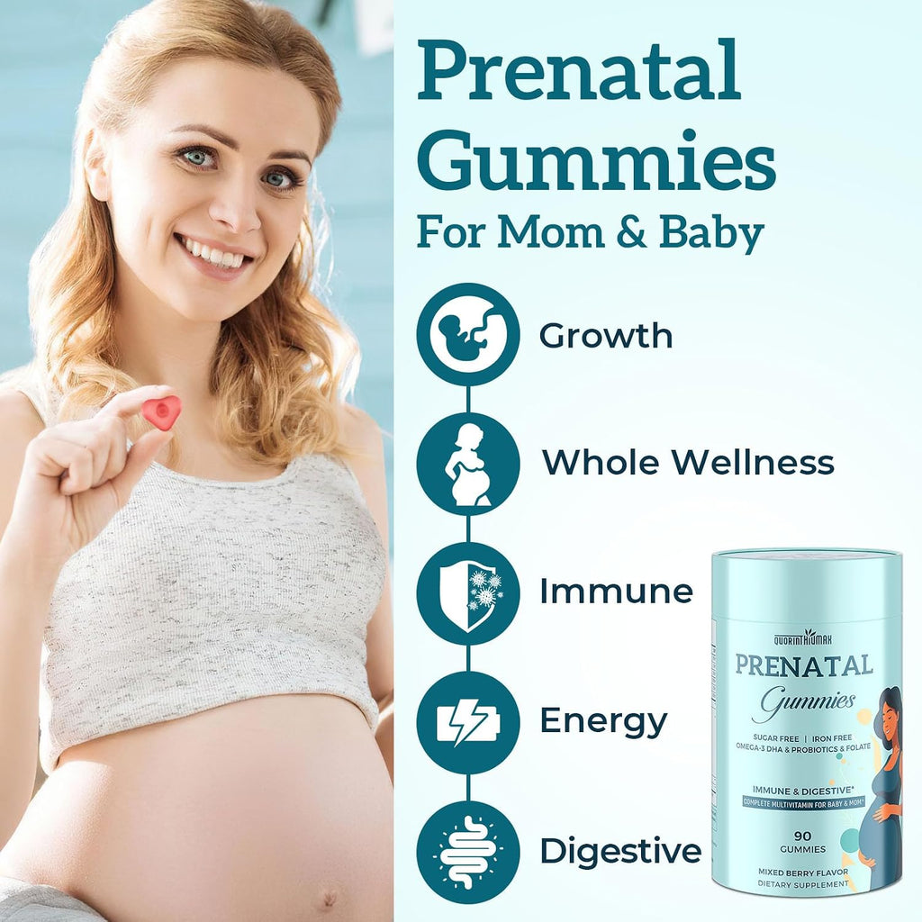 Quorinthiumax Gominolas Prenatales Sin Azúcar con DHA y Probióticos - 180 uds (2 Envases)