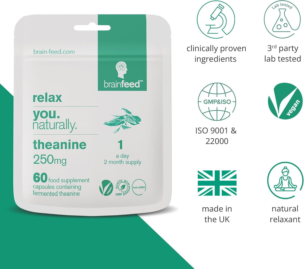 Pure L-theanine 250mg - 60 Cápsulas Veganas - Complemento Alimenticio para el Estrés y la Relajación