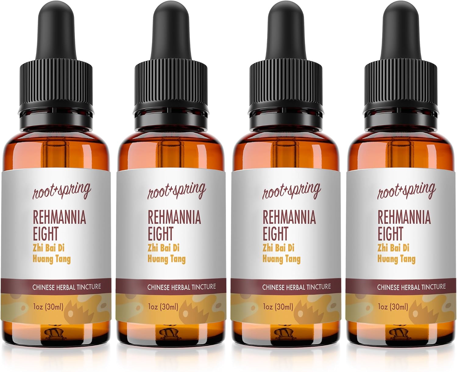 Rehmannia Eight - Zhi Bai Di Huang Tang - Tintura de Hierbas (Extracto Líquido) - Concentrado Zhi Bai Di Huang Wan con Gotero - Complemento Natural de MTC 1 oz (Pack de 4)
