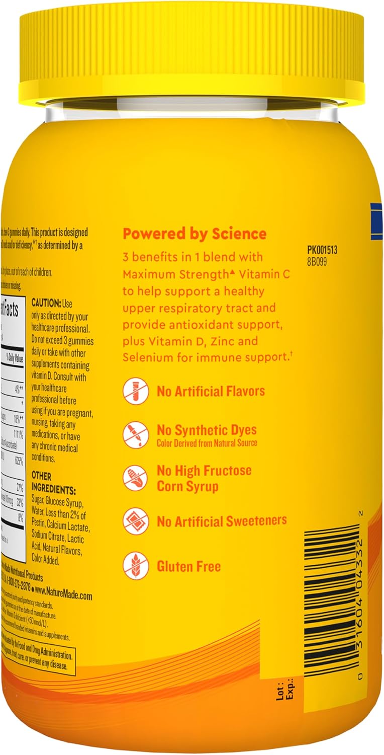 Nature Made Wellblends ImmuneMAX Gominolas con Vitamina C, Zinc, Vitamina D3 y Selenio, 42 gominolas sabor mandarina