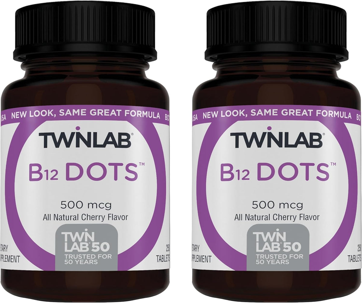 Twinlab B-12 Dots 500 mcg - 500 Comprimidos – Reducción del cansancio y la fatiga: La B12 ayuda a mantener los – Image 1