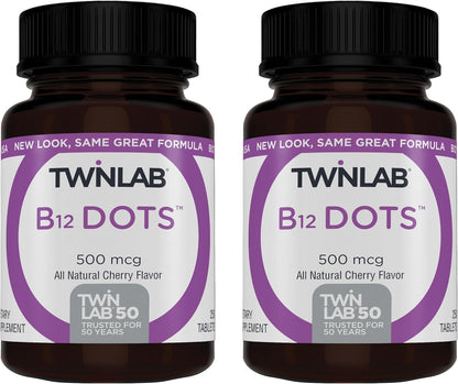 Twinlab B-12 Dots 500 mcg - 500 Comprimidos – Reducción del cansancio y la fatiga: La B12 ayuda a mantener los – Image 1