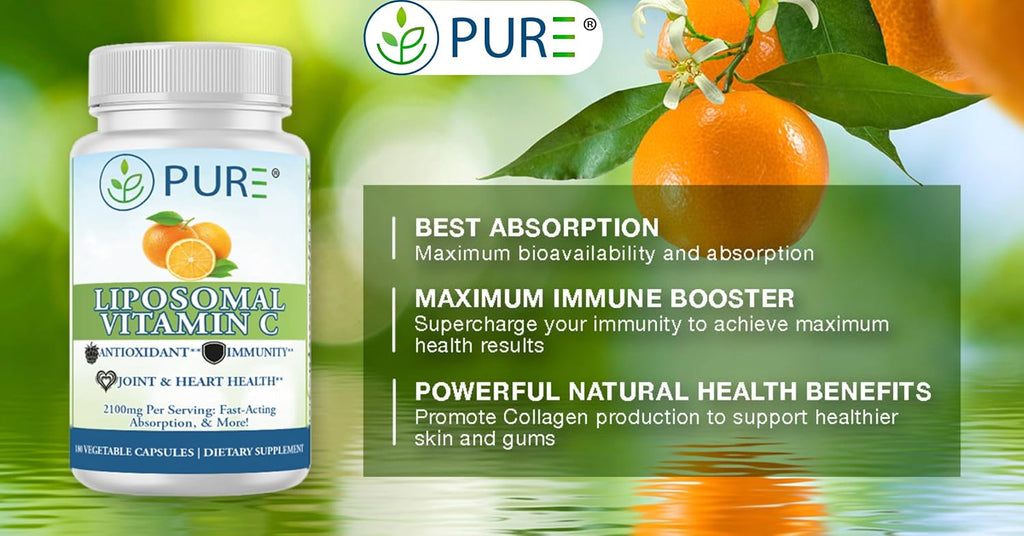 PURE® Vitamina C Liposomal 2100 mg - 180 Cápsulas, 60 Dosis - Alta Absorción con Lecitina de Girasol - Antioxidante para el Sistema Inmunitario y Colágeno - Fabricado en EE. UU.