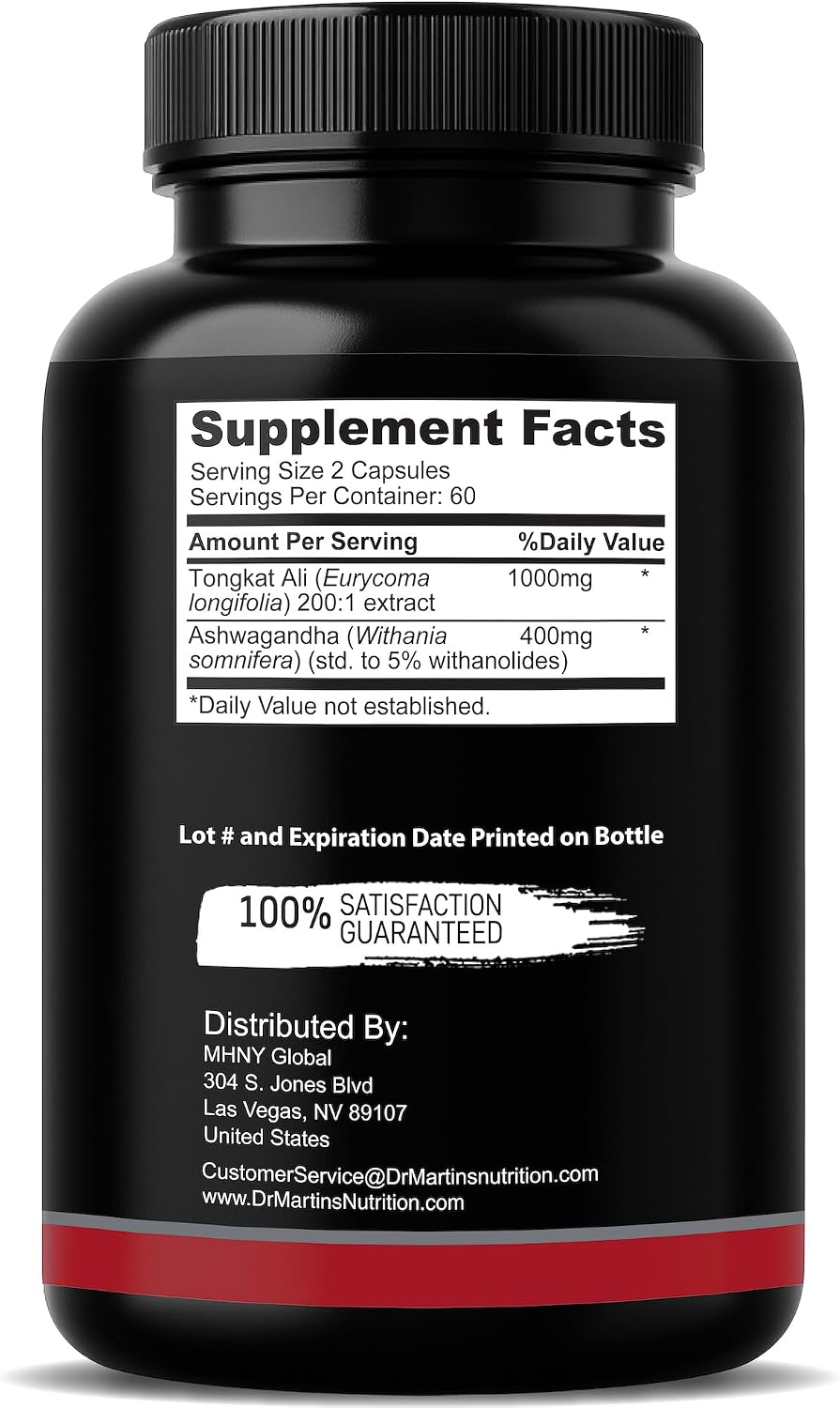 Tongkat Ali 200:1 Extract + Ashwagandha 5% Withanolides | Adaptógeno Dual Alta Potencia | 120 Cápsulas