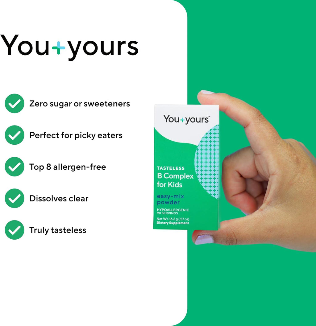 You+yours Complejo B en Polvo Sin Sabor para Niños - B1, B3, B5, B6, Metilfolato y Metil B12