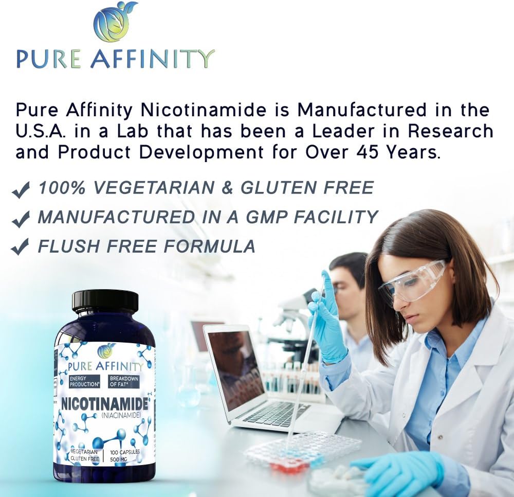 B3 Nicotinamida 500 mg – Niacina Sin Rubor, 100 Cápsulas