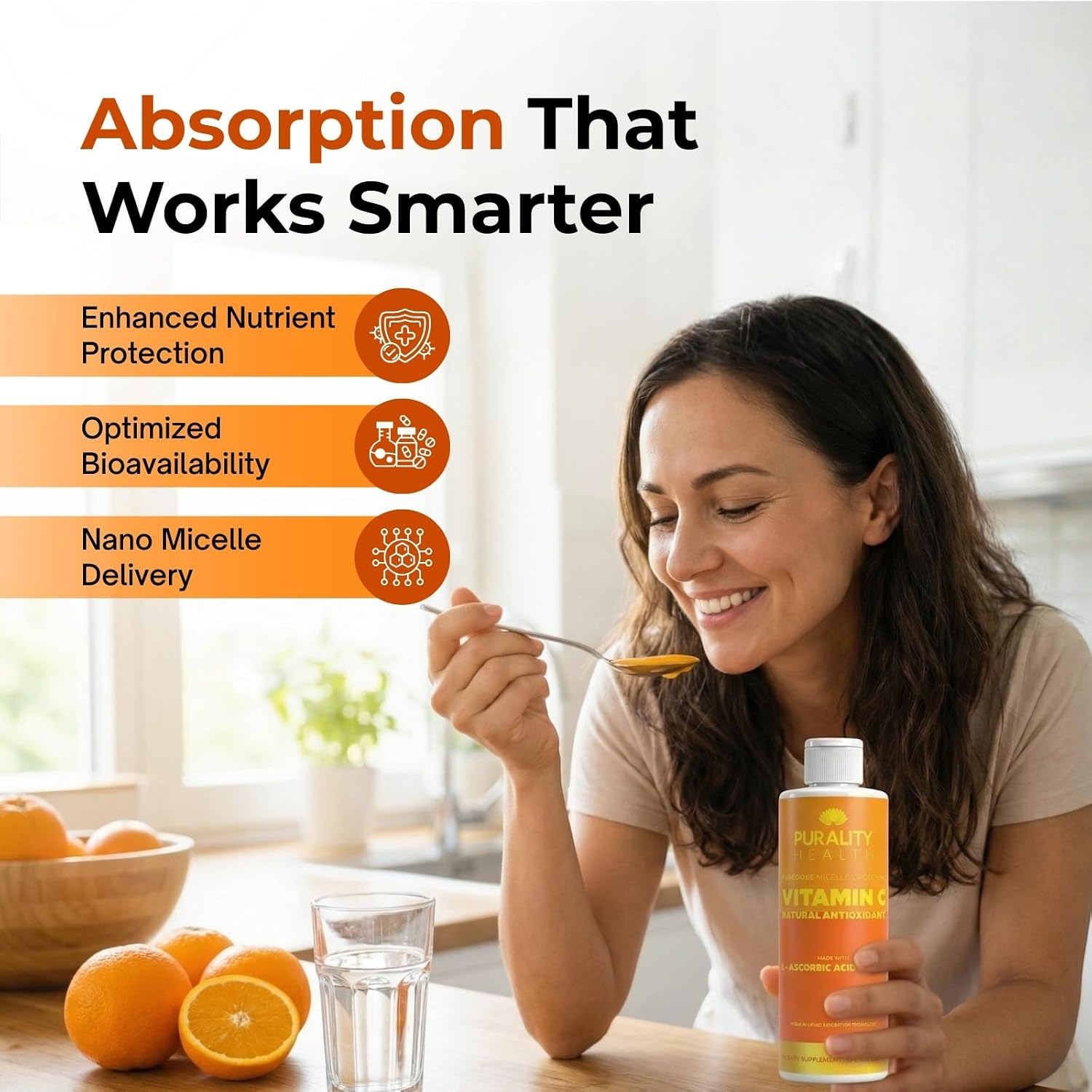 PURALITY HEALTH Vitamina C Líquida 1000mg por Dosis, Absorción Liposomal Mejorada, No GMO, Sin Gluten, Vegano, 15 Días