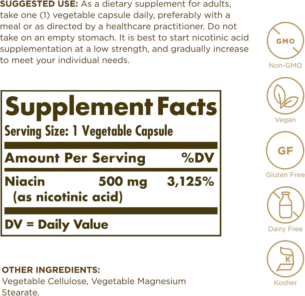 Niacina 500mg Solgar 100 Cápsulas