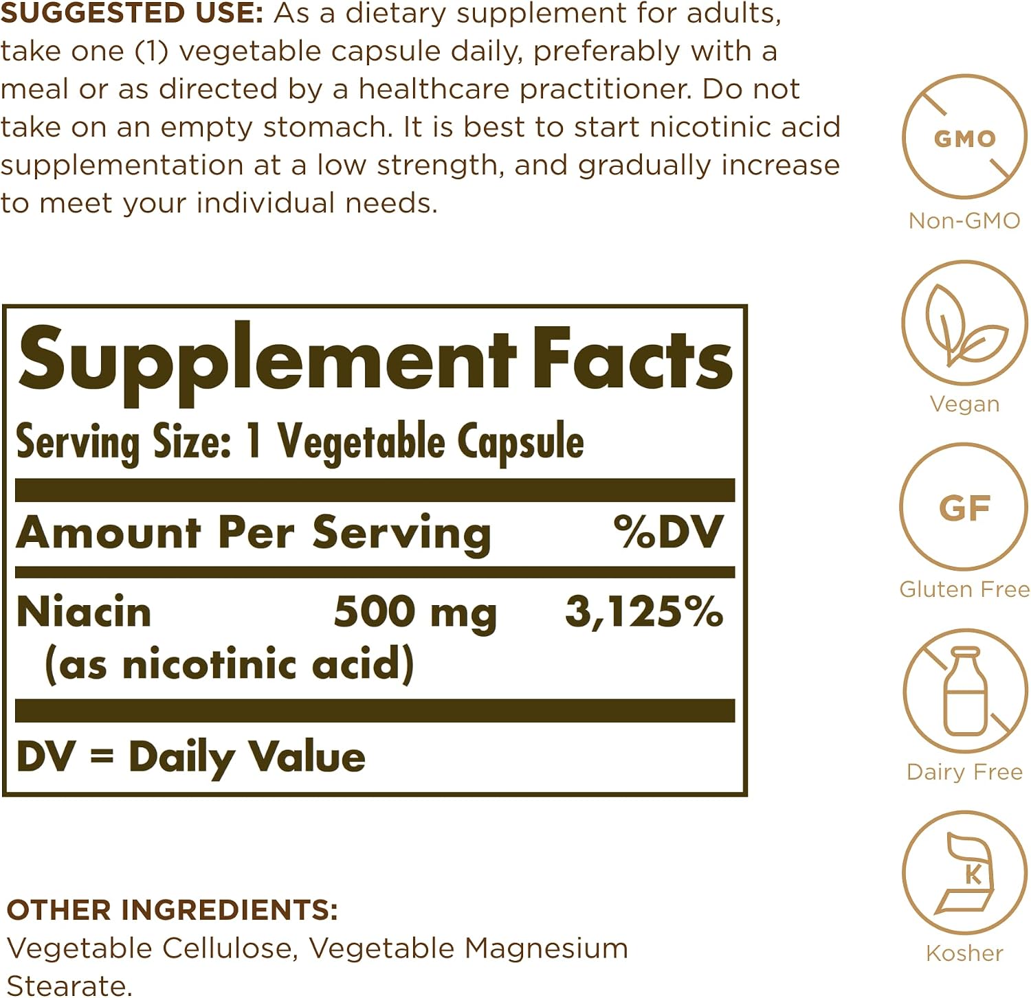Niacina 500mg Solgar 100 Cápsulas