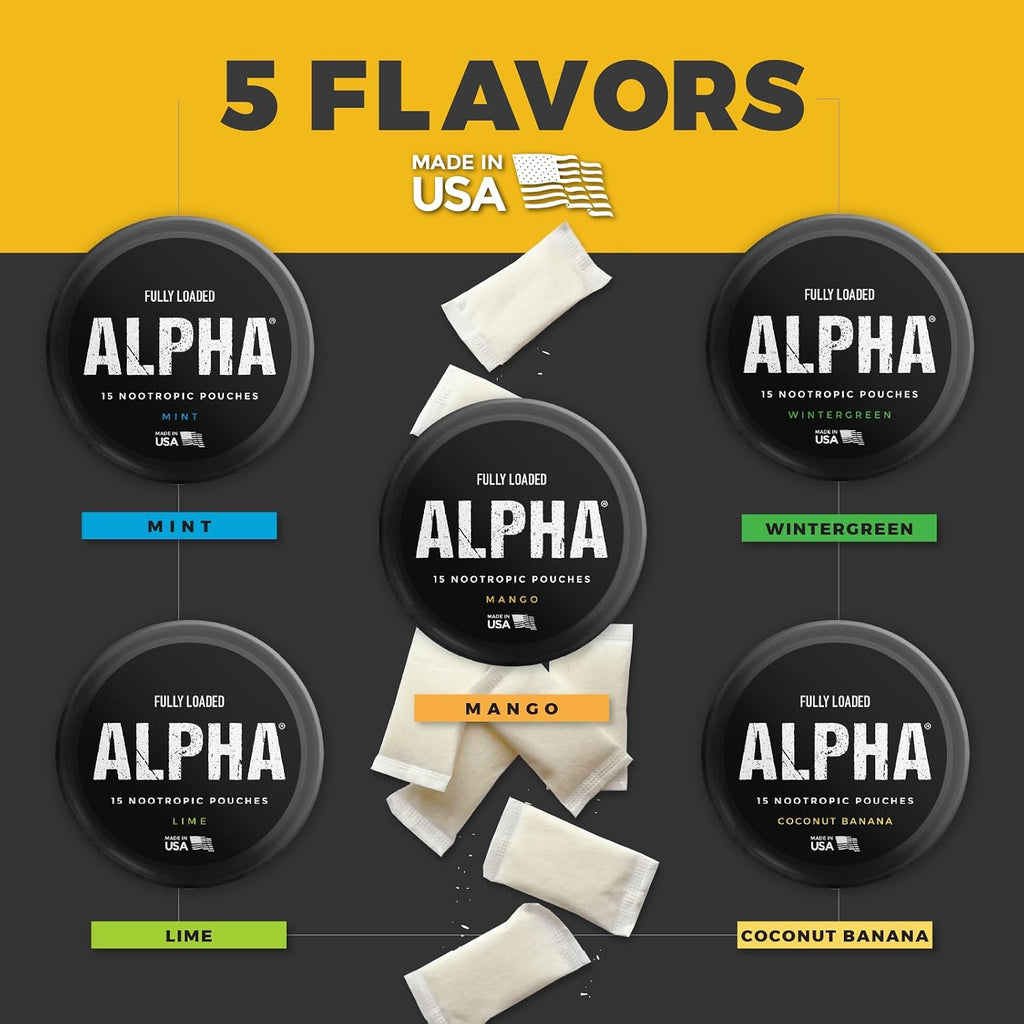 Fully Loaded Alpha Nootropic Pouches (Coco y Plátano) - 5 Latas - 15 Bolsitas por Lata