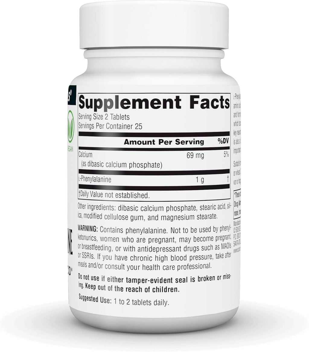 Source Naturals L-Phenylalanina, 500 mg - 50 Comprimidos Veganos