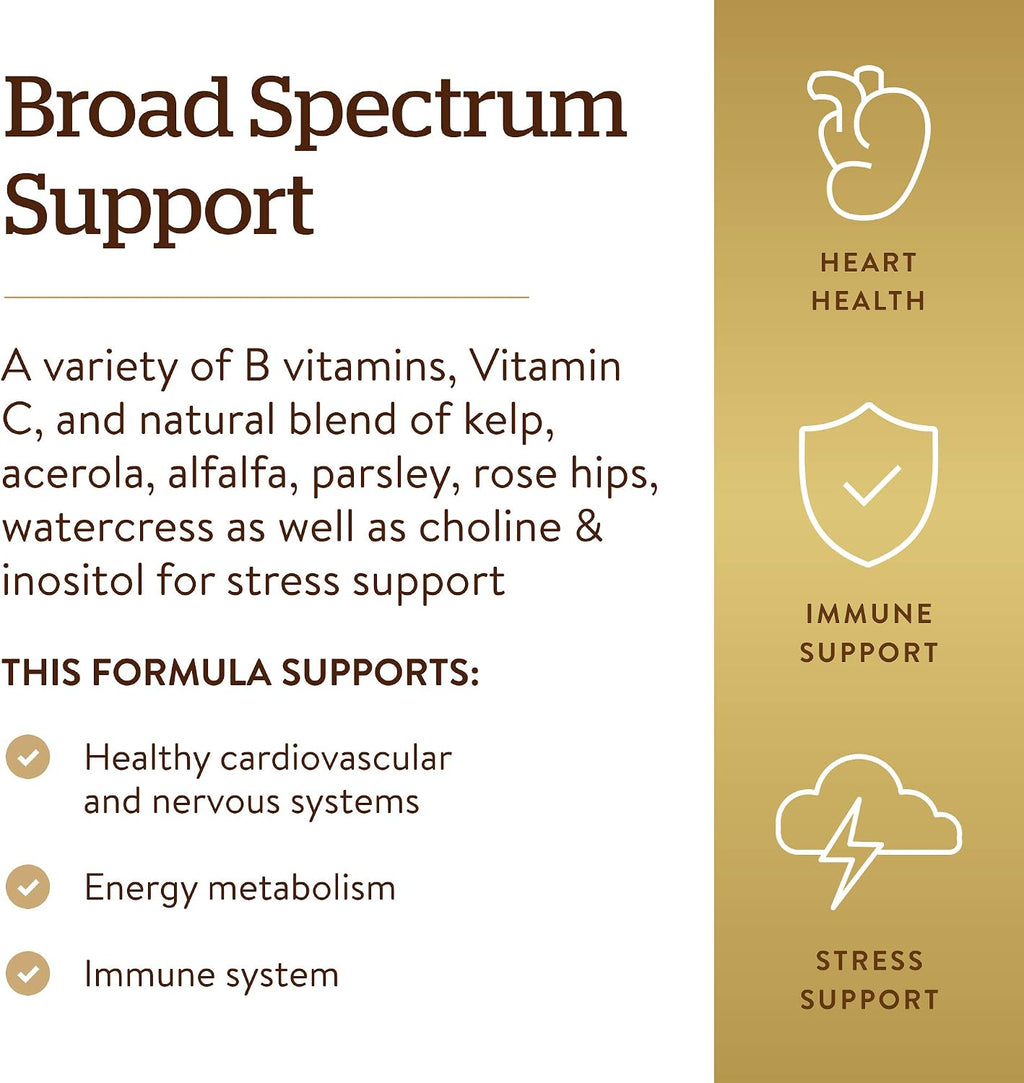 Solgar Complejo B con Vitamina C, Fórmula Anti-Estrés, 250 Comprimidos