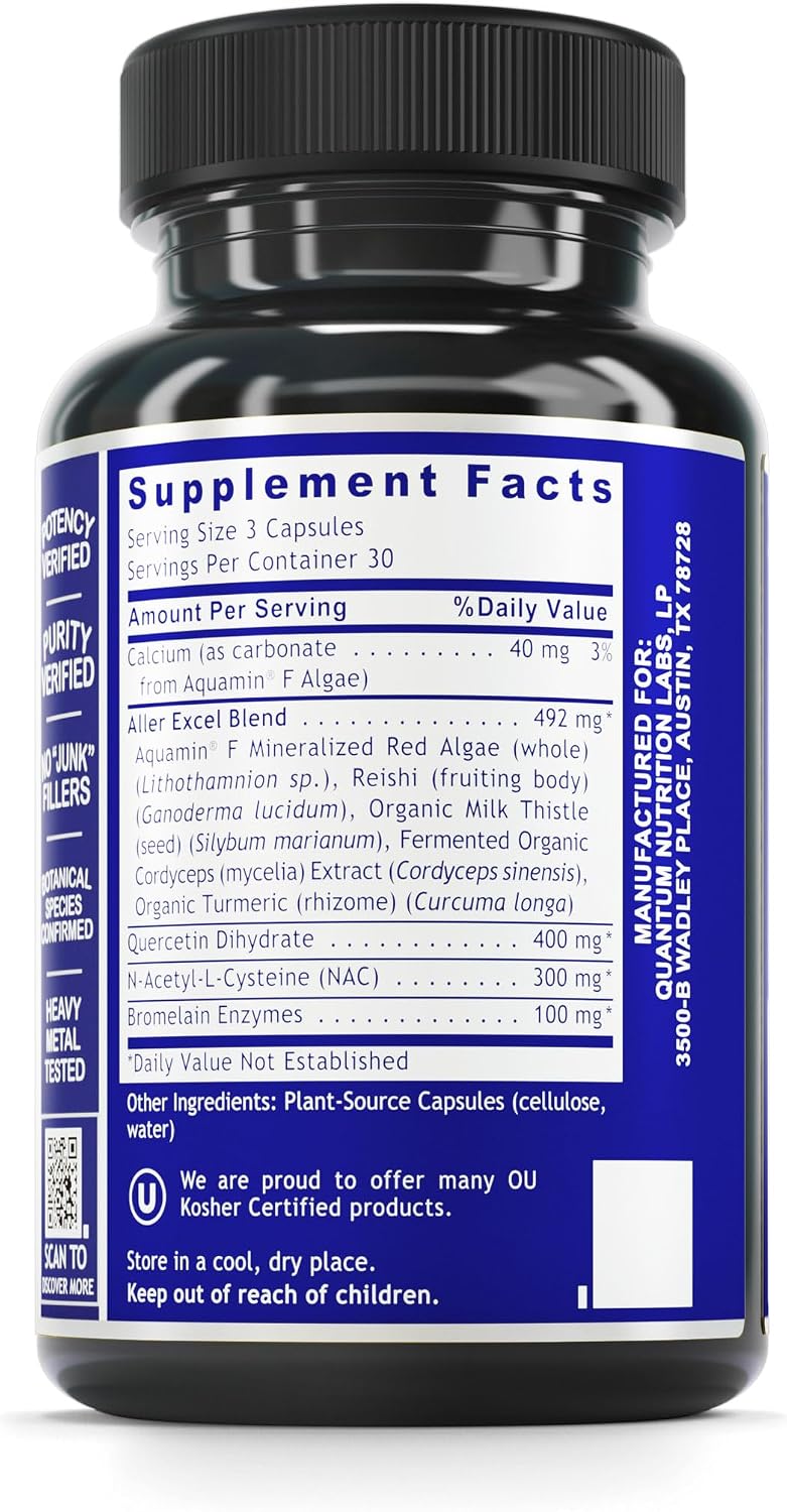 Quantum Nutrition Labs Aller Plus - Suplemento para la Salud Pulmonar con NAC, Bromelina y Quercetina, 90 Cápsulas Vegetales