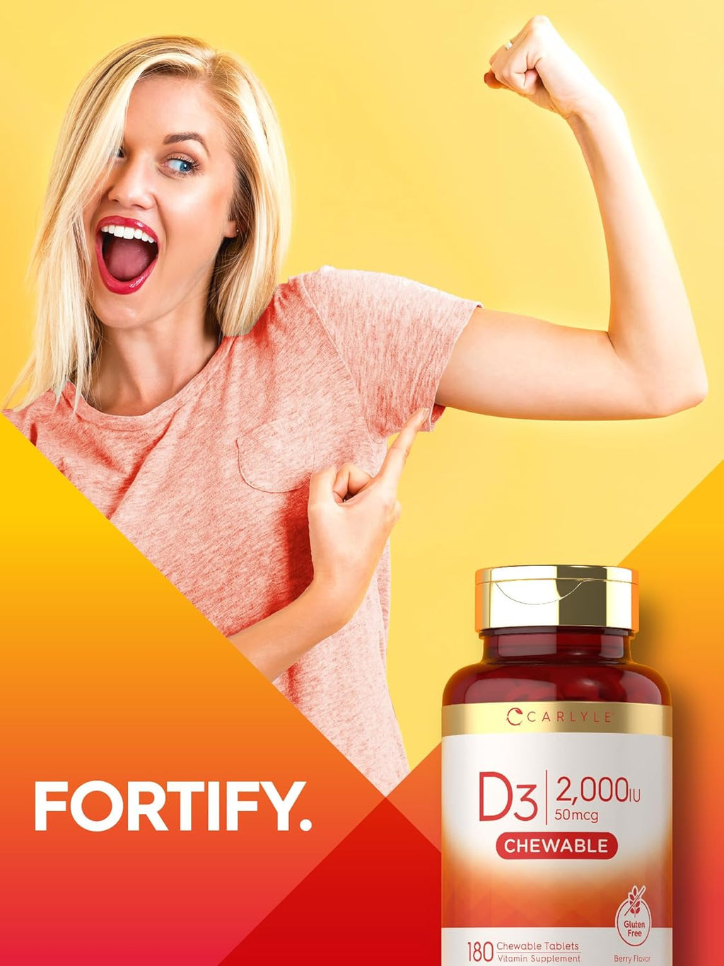 Carlyle Vitamina D3 Masticable 2000 UI (50 mcg) - 180 Comprimidos - Sabor Bayas - Vegetariano y Sin Gluten