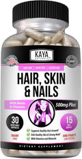 Kaya Naturals Cápsulas para Cabello, Piel y Uñas con Biotina - 30 Cápsulas