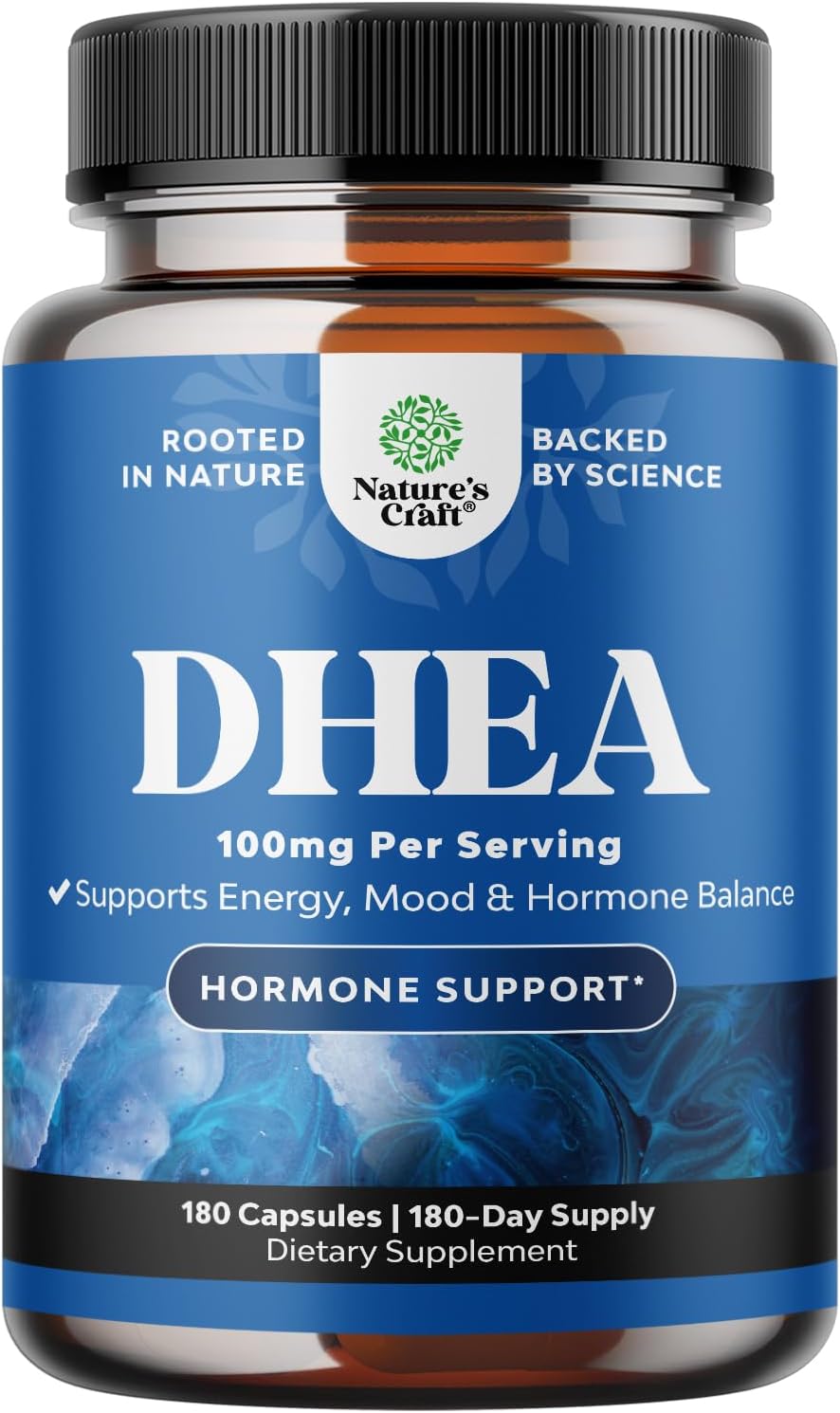 Natures Craft DHEA 100mg por Cápsula - Suplemento Vegano para Hombres y Mujeres - 120 Cápsulas