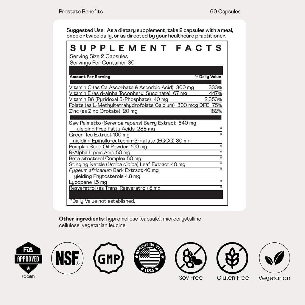 Nuray Prostate Support - Suplemento para la Próstata con Saw Palmetto, Zinc y Vitaminas, 60 Cápsulas Vegetarianas