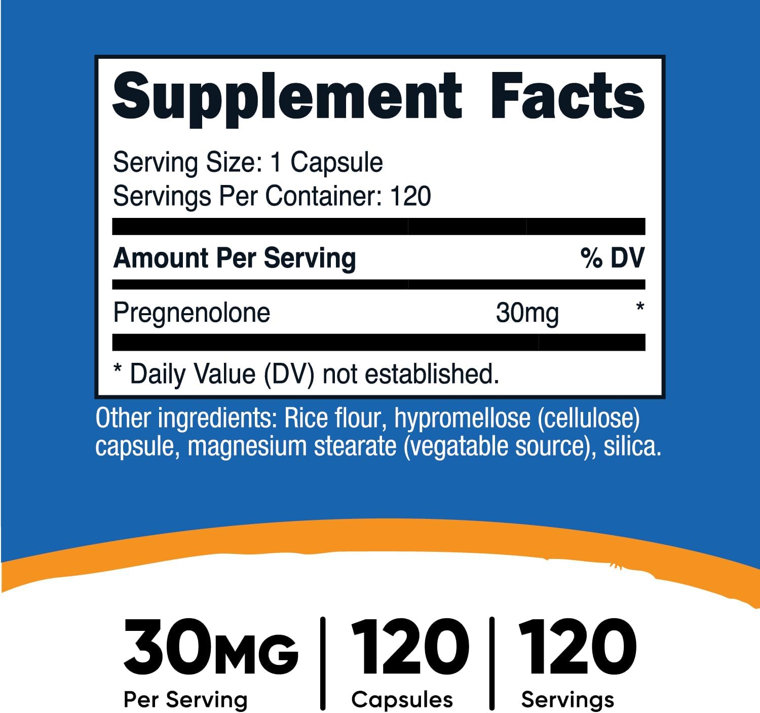 Nutricost Pregnenolona 30mg, 120 Cápsulas - No Transgénico, Sin Gluten, Cápsulas Vegetales