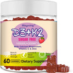 Vitamin D3 K2 Gummies, Vitamina D3 10000 UI con K2 200 mcg, Vitamina C, Calcio, Magnesio, Zinc, Apoyo para Huesos, Articulaciones, Músculos, Nervios y Sistema Inmunológico (60, Naranja, Sin Azúcar)