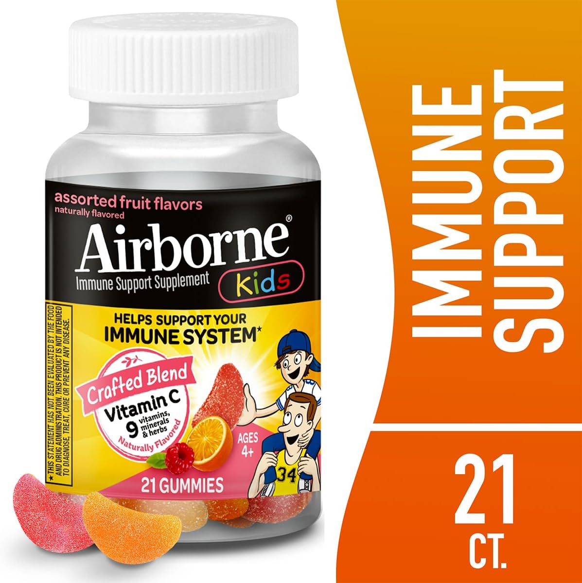 Airborne Gominolas de Vitamina C 500mg + Zinc para Niños, Sabor Fruta Variada, 21 Gominolas (Pack de 3)