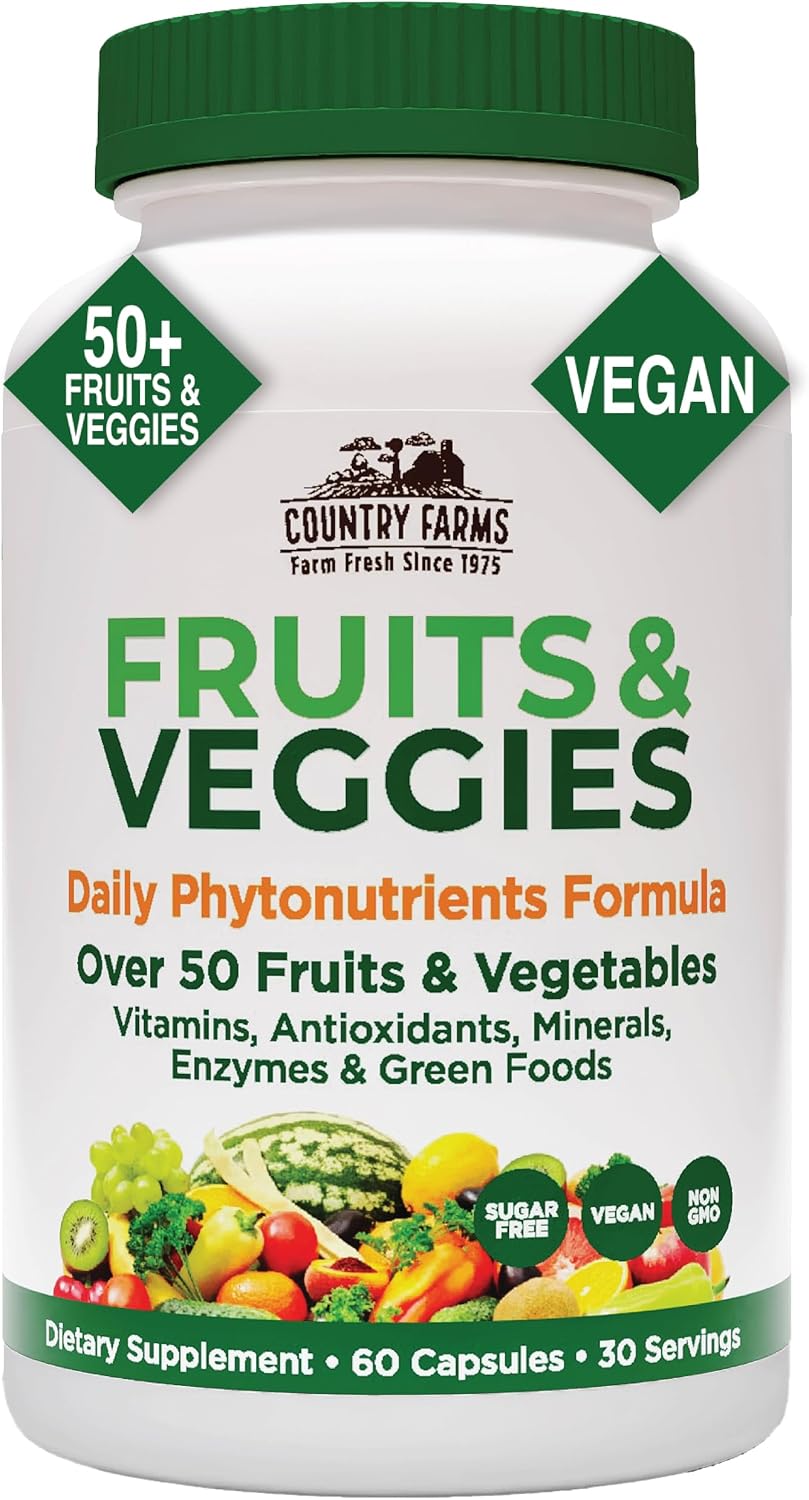 Country Farms Super Fruits and Veggies – Cápsulas de Frutas y Verduras, 30 Servicios