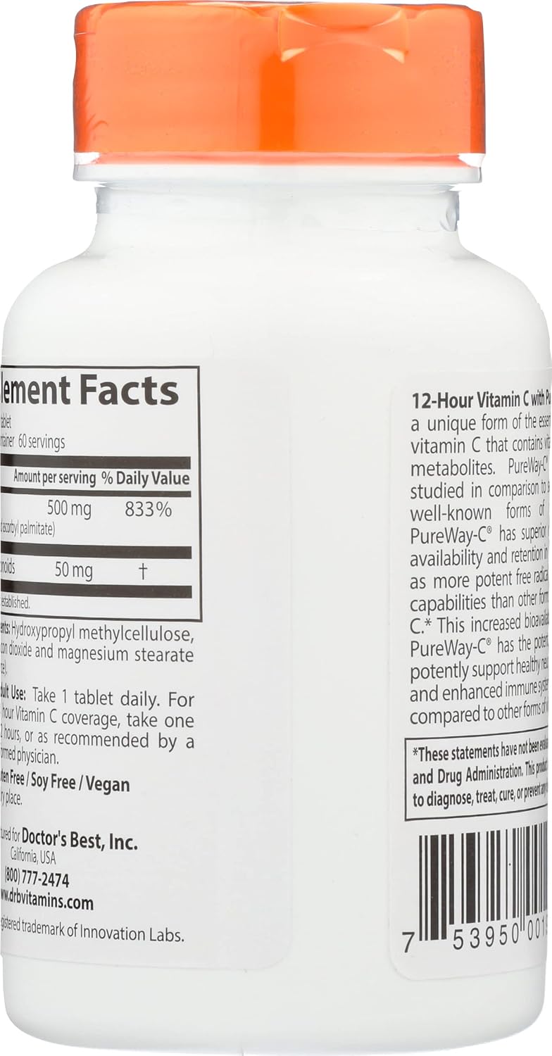 Doctor's Best Vitamina C de Liberación Sostenida con Pureway-C, 60 Comprimidos