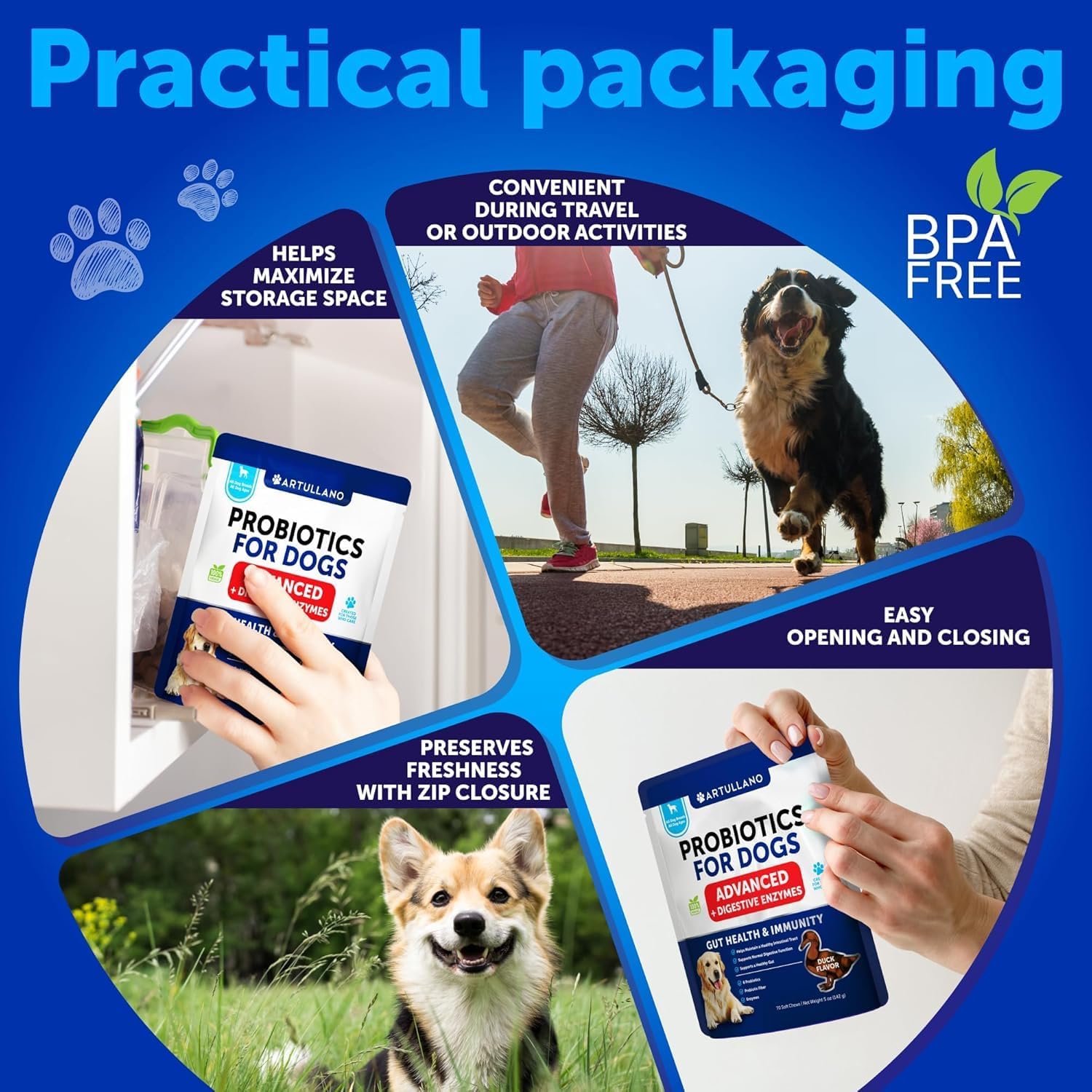 Probióticos para Perros - Apoya la Salud Digestiva, Piel con Picor, Alergias, Inmunidad, Equilibrio de Levaduras - Probióticos para Perros y Enzimas Digestivas con Prebióticos - Reduce Diarrea, Gases - 70 Masticables Probióticos para Perros