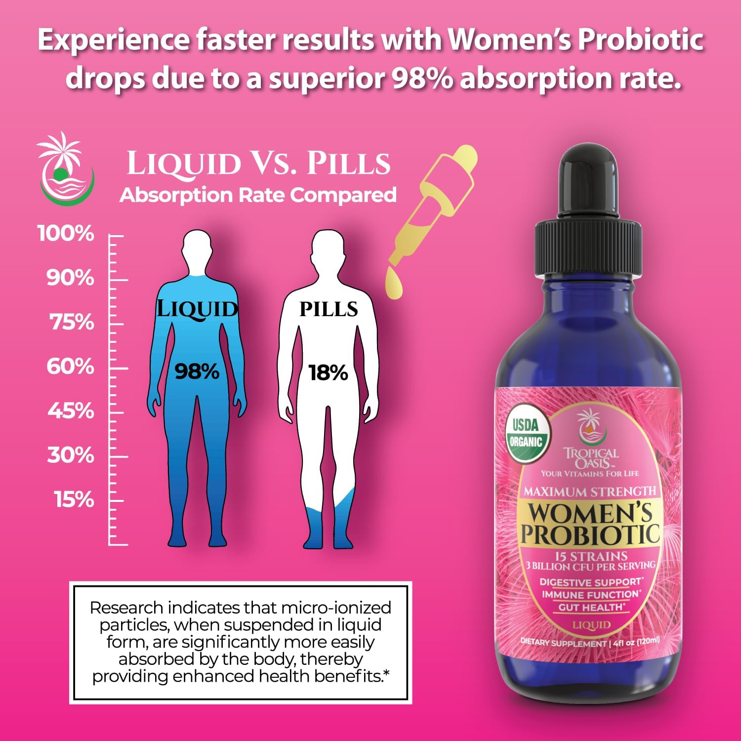 Tropical Oasis Probiótico Líquido Orgánico para Mujer - 40 dosis