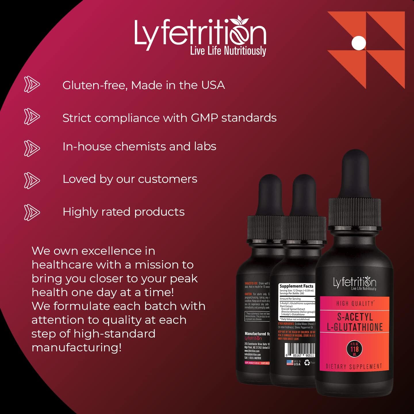 Lyfetrition S-Acetil L-Glutatión 98mg, 118 ml Líquido, 220 Dosis