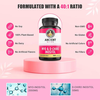 Ancient Bliss Myo y D-Chiro Inositol 40:1, 2050mg por dosis, 120 Cápsulas Veganas – Image 3