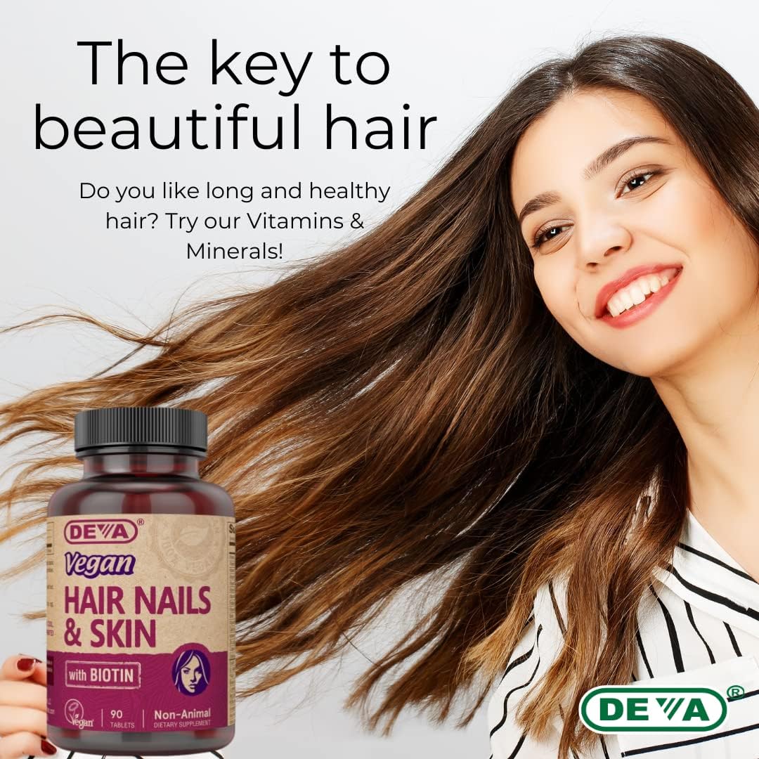 DEVA Complemento Vegano para Cabello, Piel y Uñas con Biotina, 90 Comprimidos