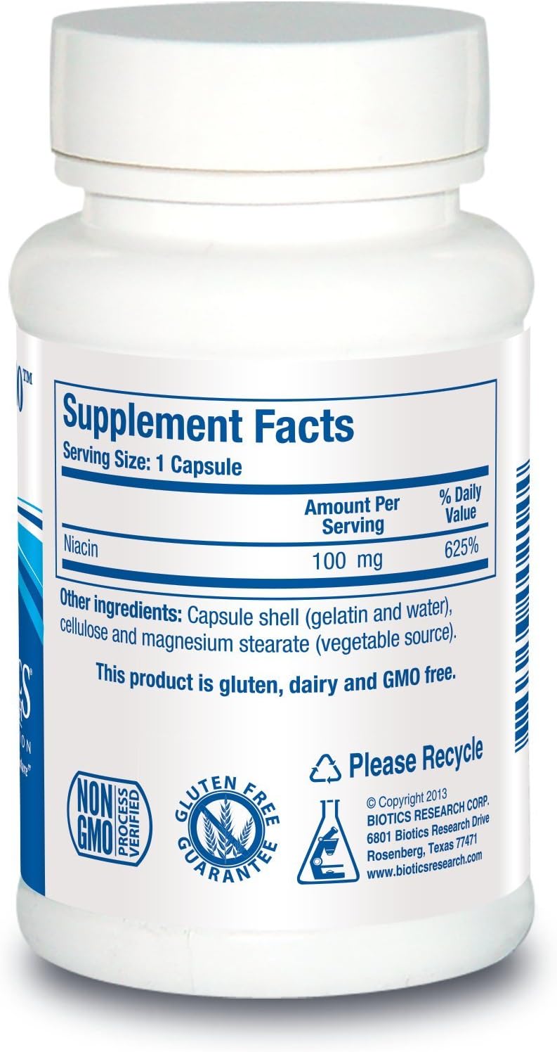 BIOTICS RESEARCH Niacin 100 - 100 mg of Niacin (Vitamin B3) - 150 Capsules