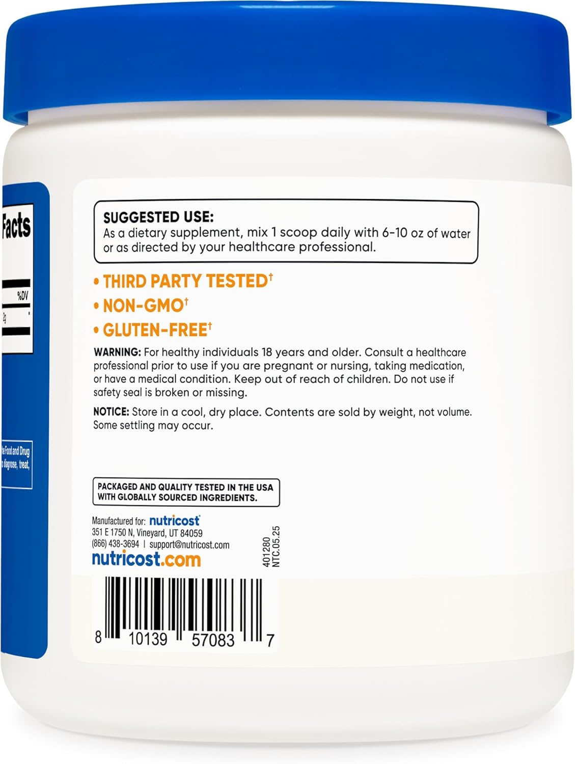 Nutricost Taurine Powder 250 Grams - 125 Servings, 2000mg per Serving