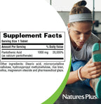 NaturesPlus Ácido Pantoténico, Liberación Sostenida - 1000 mg, 60 Comprimidos - Suplemento de Vitamina B5 de Alta Potencia - Vegano, Sin Gluten