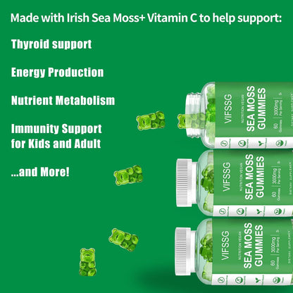 VIFSSG Sea Moss Gummies 3000mg - Gominolas de Musgo Marino con Bladderwrack y Bardana - 60 Gomitas Veganas – Image 3
