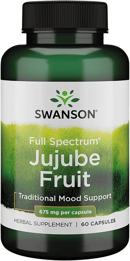 Swanson Jujube Fruit - Suplemento Herbal para la Calma y el Estrés (60 Cápsulas, 675mg) – Image 1