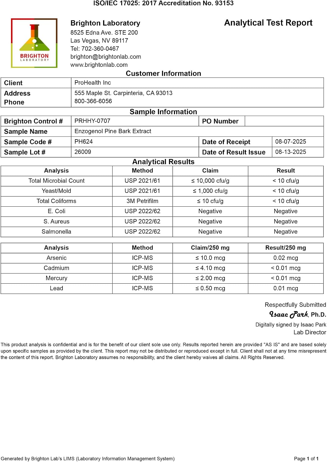 ProHealth Enzogenol Extracto de Corteza de Pino - 60 Cápsulas