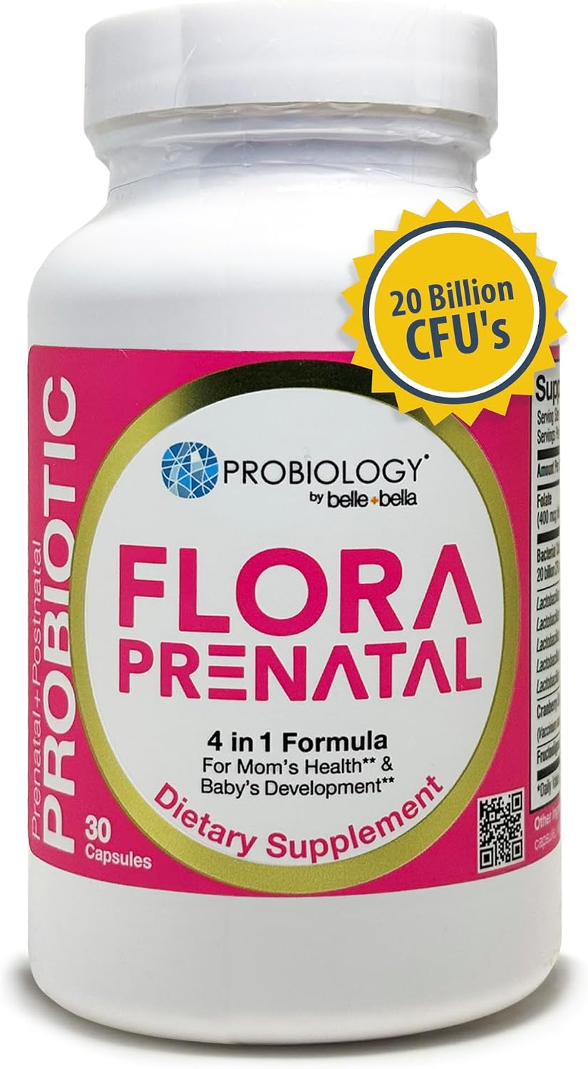 belle+bella Probiology Flora Prenatal Cápsulas - Probiótico y Prebiótico con Ácido Fólico para Embarazo y Postparto - 30 Cápsulas