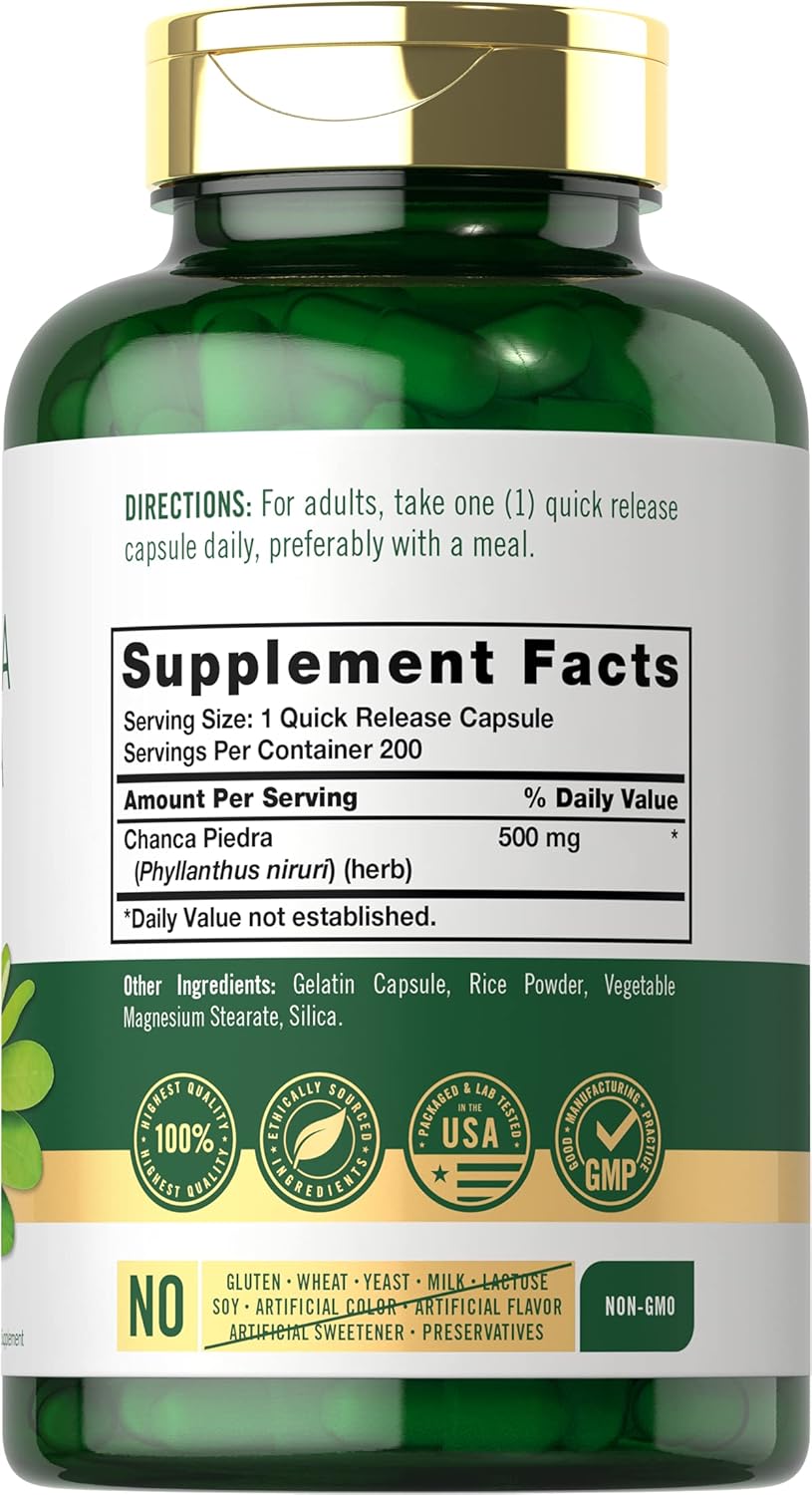 Carlyle Chanca Piedra Cápsulas | 500 mg | 200 Unidades | Hierba Tradicional | Sin Gluten y No-GMO