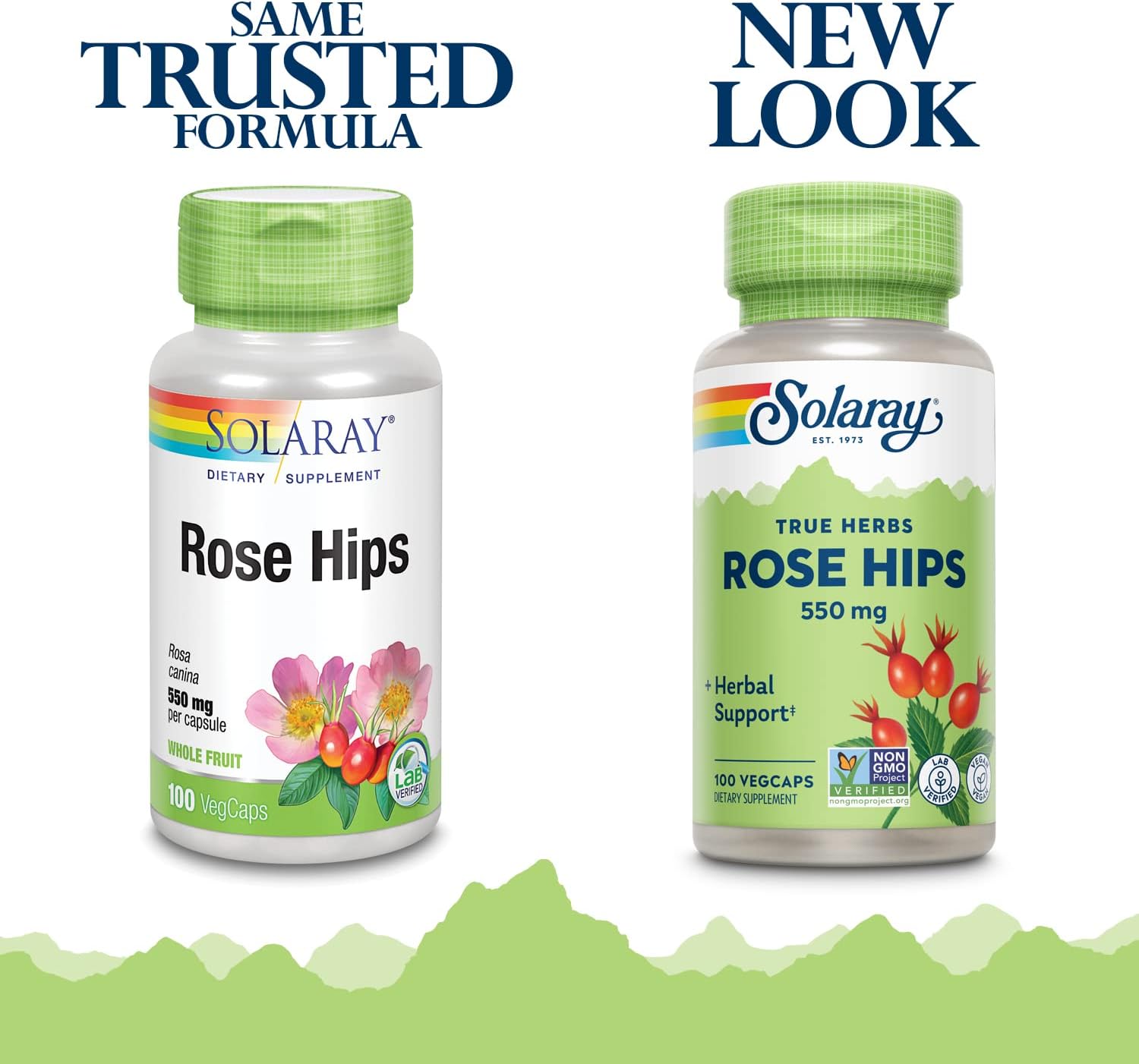 Solaray Rose Hips 550 mg - Escaramujo Natural en Cápsulas, Fuente de Vitamina C y Bioflavonoides, Apoyo Herbal - 100 Cápsulas Veganas