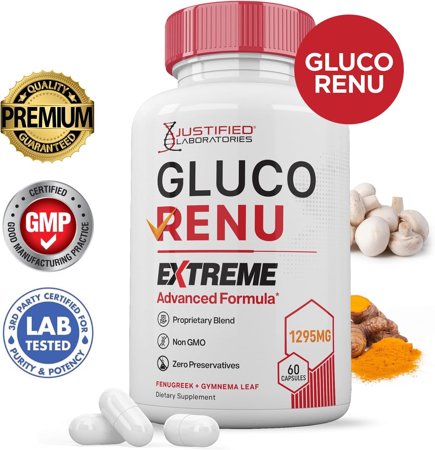 Gluco Renu Extreme 1295 mg – Complemento de apoyo glucémico con cúrcuma, berberina, resveratrol, ajo, melón amargo y cardo mariano – 60 cápsulas