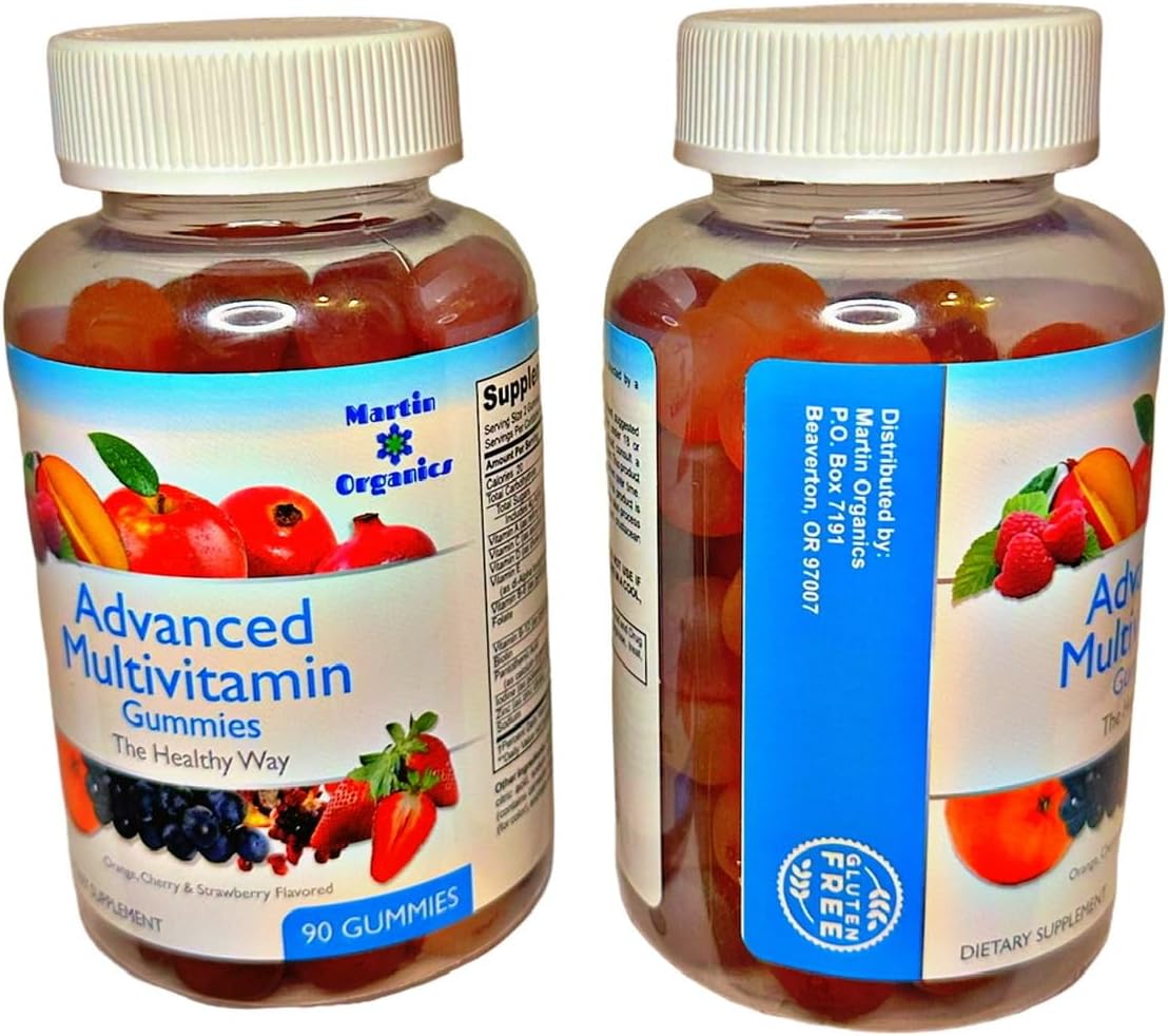 Martin Organics Multivitamin Gummies para Mujeres y Hombres, Sin Gluten, con Hierro, Magnesio, Zinc y Biotina, 90 Gominolas