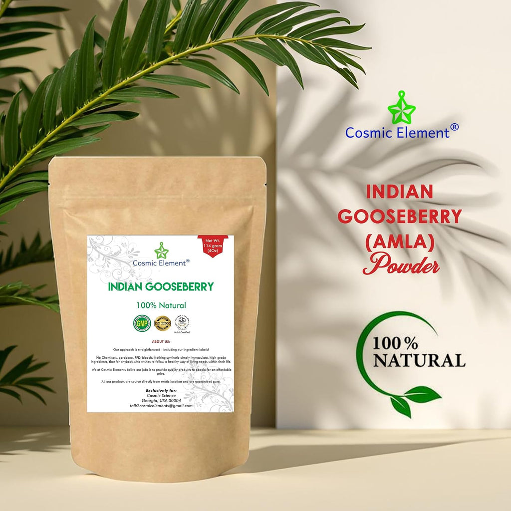 Cosmic Element 100% Pure Organic Amla Powder for Hair Growth – Rich in Vitamin C, Amalaki Powder for Skin Health & Eating – USDA Organic, Unrefined – 4 oz