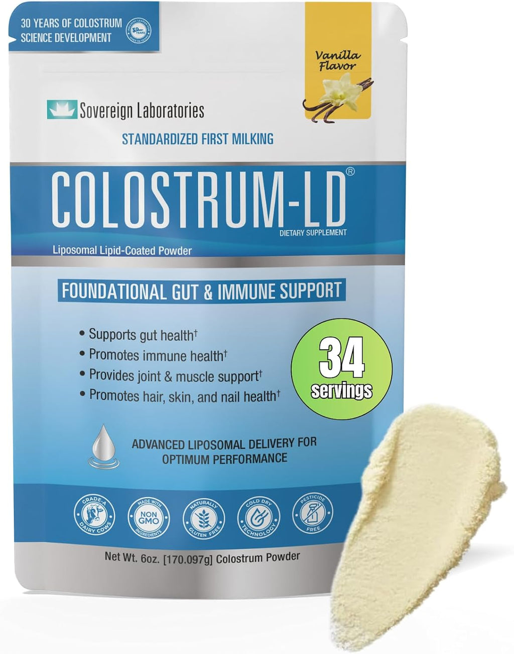Colostrum-LD Powder | Sin Sabor | Entrega Liposomal, Máxima Absorción | 340 g (12 oz) - 68 Porciones