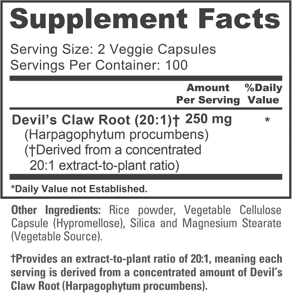 NusaPure Garra del Diablo, 250 mg, 200 Cápsulas Veganas (No-GMO, Vegano)