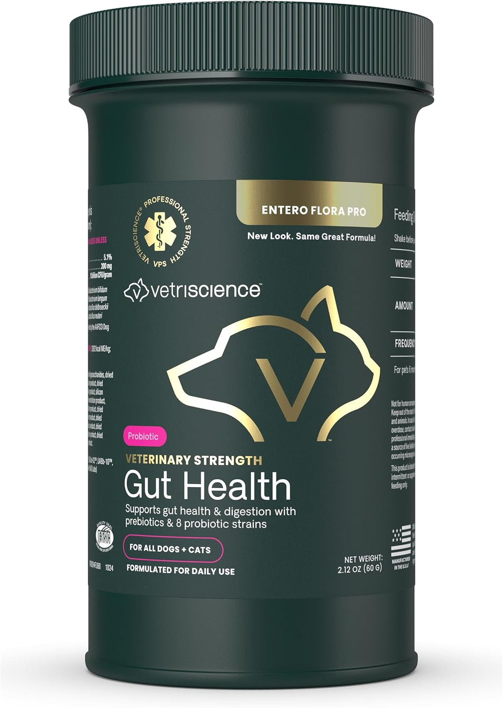 VetriScience Veterinary Strength Gut Health Powder - Probiótico para Mascotas - 60 Dosis