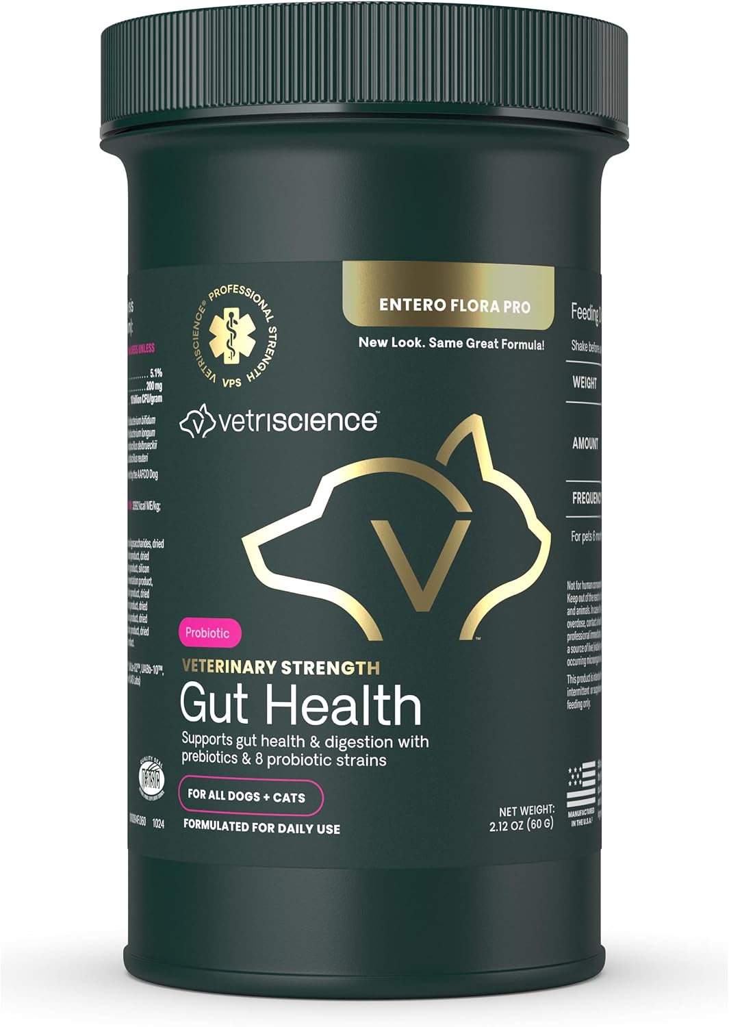VetriScience Veterinary Strength Gut Health Powder - Probiótico para Mascotas - 60 Dosis